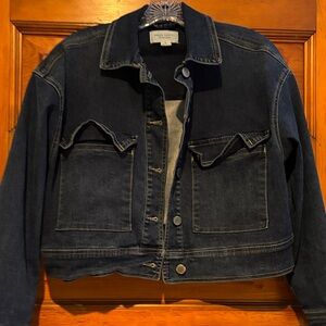 Curve Appeal Dark Denim Cropped Utility Jacket with Pockets